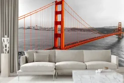 Fototapeta: Czerwony most w czaro-białej scenerii