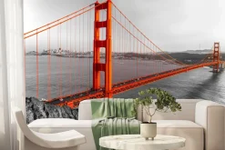 Fototapeta: Czerwony most w czaro-białej scenerii