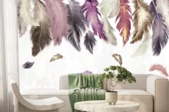 Fototapeta: 3d illustration, white background, multi-colored feathers of