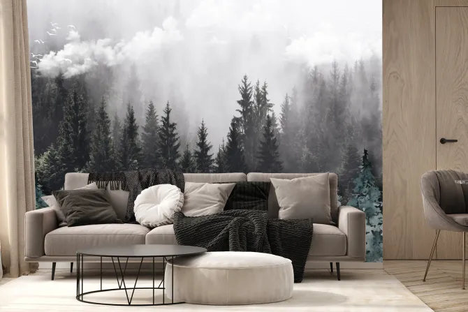 Fototapeta: 3d mural illustration drawing landscape forest tree wallpaper