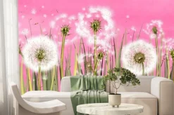 Fototapeta: 3d mural interior wallpaper for girl.many dandelions on light