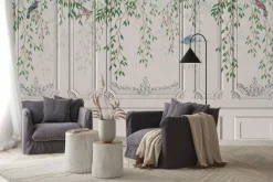 Fototapeta: Dekoracyjna ściana z ptakami i roślinami