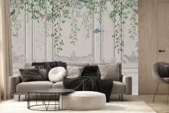 Fototapeta: Dekoracyjna ściana z ptakami i roślinami