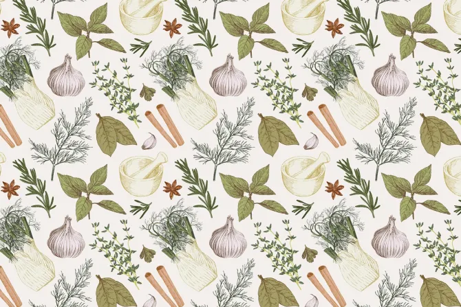 Fototapeta: Dekoracyjny wzór z ziołami i warzywami