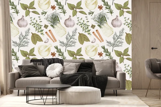 Fototapeta: Dekoracyjny wzór z ziołami i warzywami