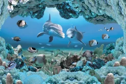 Fototapeta: Delfiny wśród rafy koralowej i ryb
