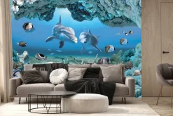 Fototapeta: Delfiny wśród rafy koralowej i ryb