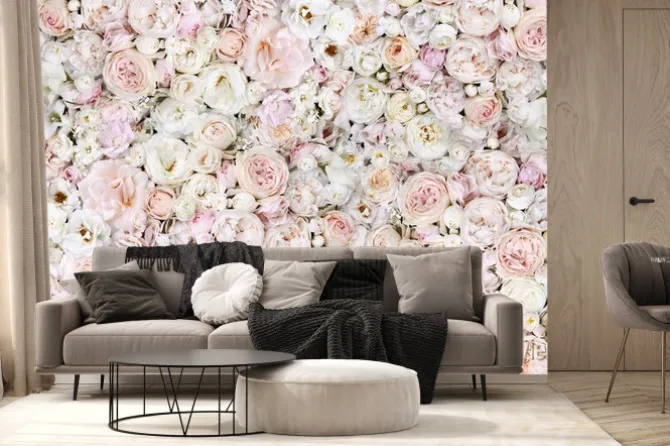 Fototapeta: Delicate blooming festive light pink and white flowers, blossoming