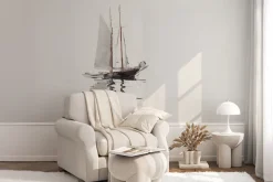 Fototapeta: Delikatna akwarela łódki z żaglem na wodzie