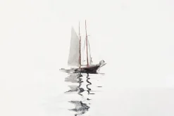 Fototapeta: Delikatna akwarela łódki z żaglem na wodzie