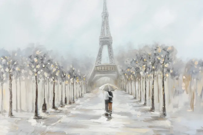 Fototapeta: Delikatna akwarela z wieżą eiffla i latarniami