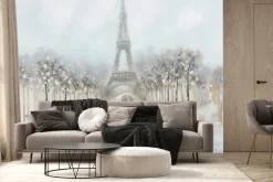 Fototapeta: Delikatna akwarela z wieżą eiffla i latarniami