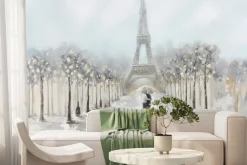 Fototapeta: Delikatna akwarela z wieżą eiffla i latarniami