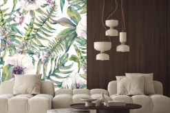 Fototapeta: Delikatne białe kwiaty wśród zielonych liści paproci