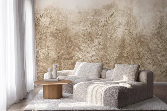 Fototapeta: Delikatne brązowe liście na jasnym tle