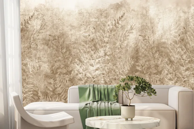 Fototapeta: Delikatne brązowe liście na jasnym tle