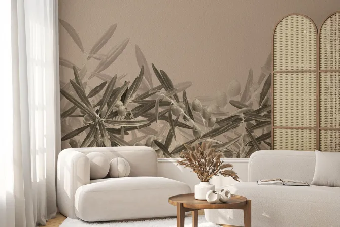 Fototapeta: Delikatne gałązki oliwne na jasnym tle