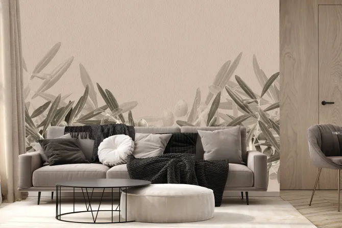 Fototapeta: Delikatne gałązki oliwne na jasnym tle