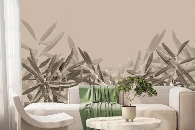 Fototapeta: Delikatne gałązki oliwne na jasnym tle