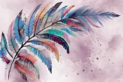 Fototapeta: Delikatne kolorowe pióro na tle akwareli