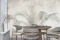 Fototapeta: Delikatne liście palmowe na betonowym tle