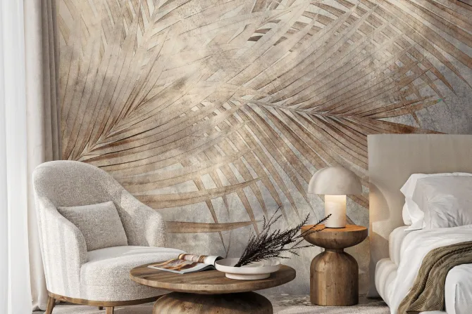 Fototapeta: Delikatne liście palm na betonie