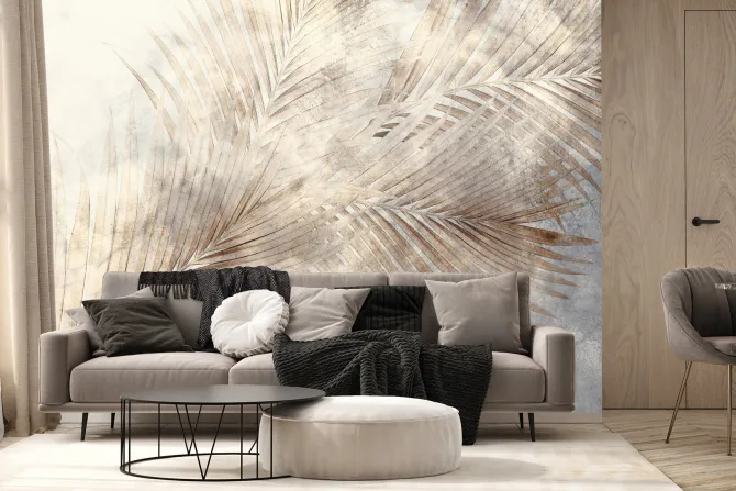 Fototapeta: Delikatne liście palm na betonie