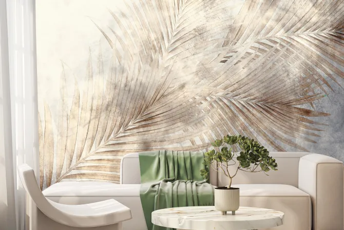 Fototapeta: Delikatne liście palm na betonie