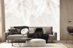 Fototapeta: Delikatne liście w beżowej scenerii