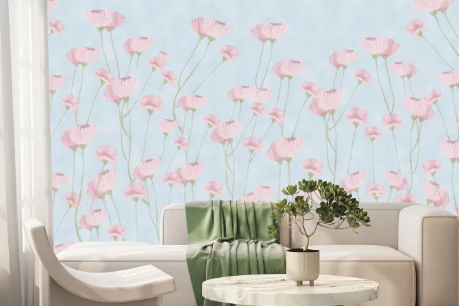 Fototapeta: Delikatne maki na niebieskim tle