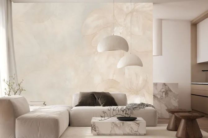 Fototapeta: Delikatne płatki kwiatów na beżowej ścianie