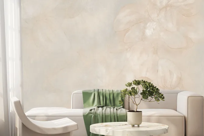 Fototapeta: Delikatne płatki kwiatów na beżowej ścianie