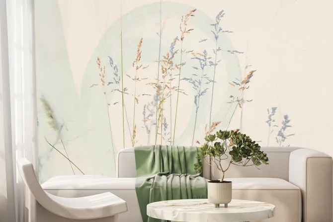 Fototapeta: Delikatne polne trawy na jasnym tle