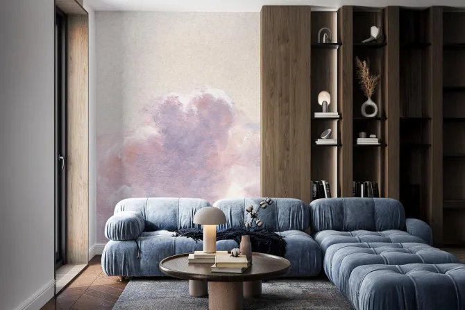 Fototapeta: Delikatne różowe chmury na jasnym tle