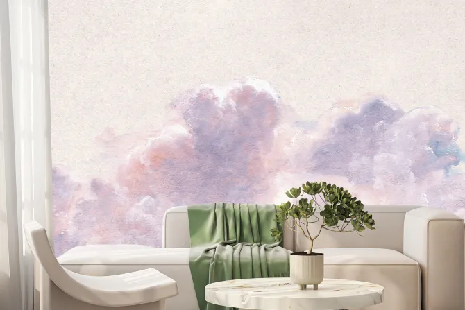 Fototapeta: Delikatne różowe chmury na jasnym tle