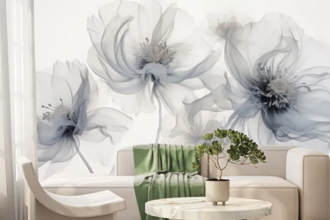 Fototapeta: Delikatne szaro-błękitne płatki kwiatów