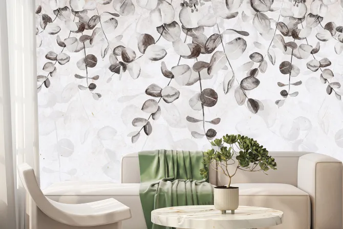 Fototapeta: Delikatne szare liście na jasnym tle