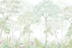 Fototapeta: Delikatny krajobraz lasu z ptakami