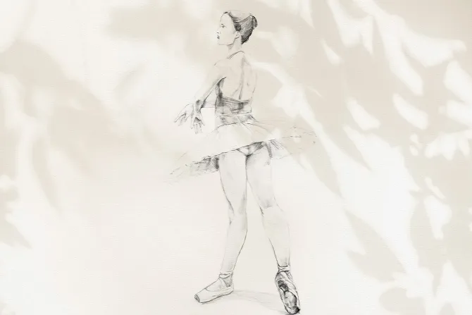 Fototapeta: Delikatny szkic baletnicy na jasnym tle