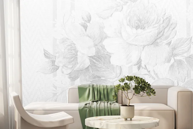 Fototapeta: Delikatny szkic kwiatów róży i liści