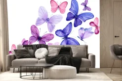 Fototapeta: Delikatny wzór z motylami w stylu akwareli na jasnym tle