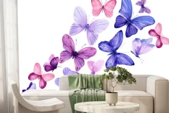 Fototapeta: Delikatny wzór z motylami w stylu akwareli na jasnym tle