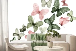 Fototapeta: Delikatny wzór z motylami w stylu akwareli na jasnym tle