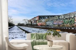 Fototapeta: Detroit, michigan tory kolejowe i śnieg - krajobraz kolorowe