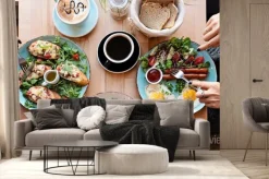 Fototapeta: Different colorful meals for breakfast or lunch time on a plate
