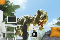 Fototapeta: Dinozaur i tropikalne rośliny dziecięcy wzór