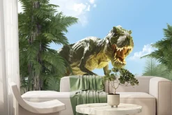 Fototapeta: Dinozaur i tropikalne rośliny dziecięcy wzór