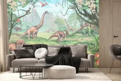 Fototapeta: Dinozaury w tropikach z wulkanami