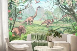 Fototapeta: Dinozaury w tropikach z wulkanami