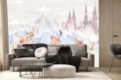 Fototapeta: Dla dziewczynki księżniczka jednorożec i zamek